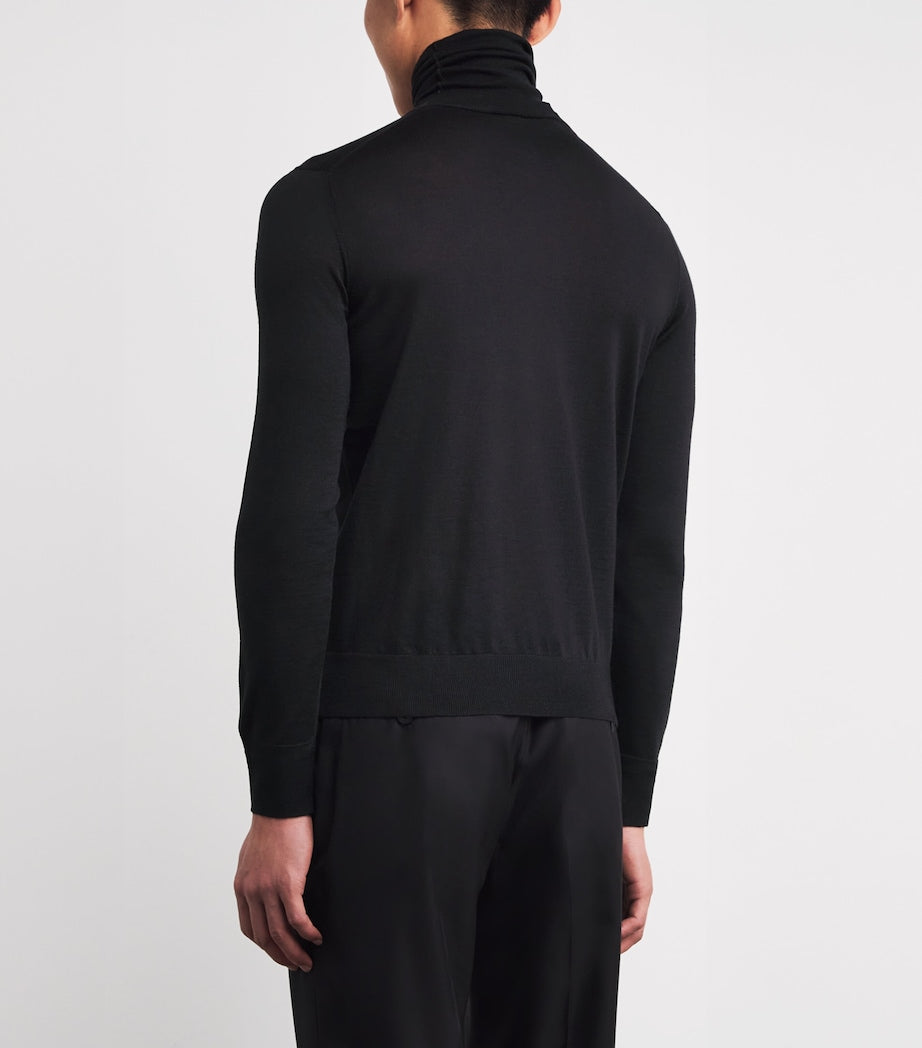 Isaia Black Wool-Silk-Cashmere Rollneck Sweater