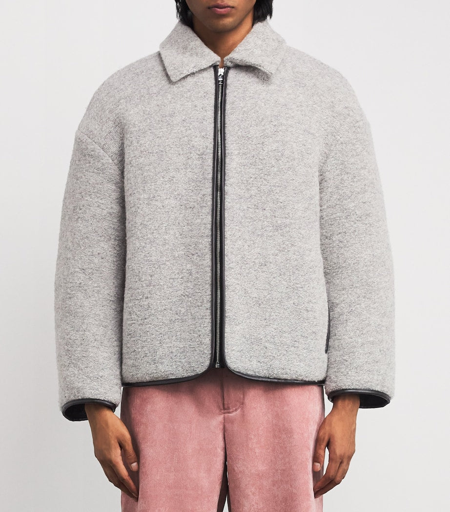 Grey Wool-Blend Contrast Trim Jacket