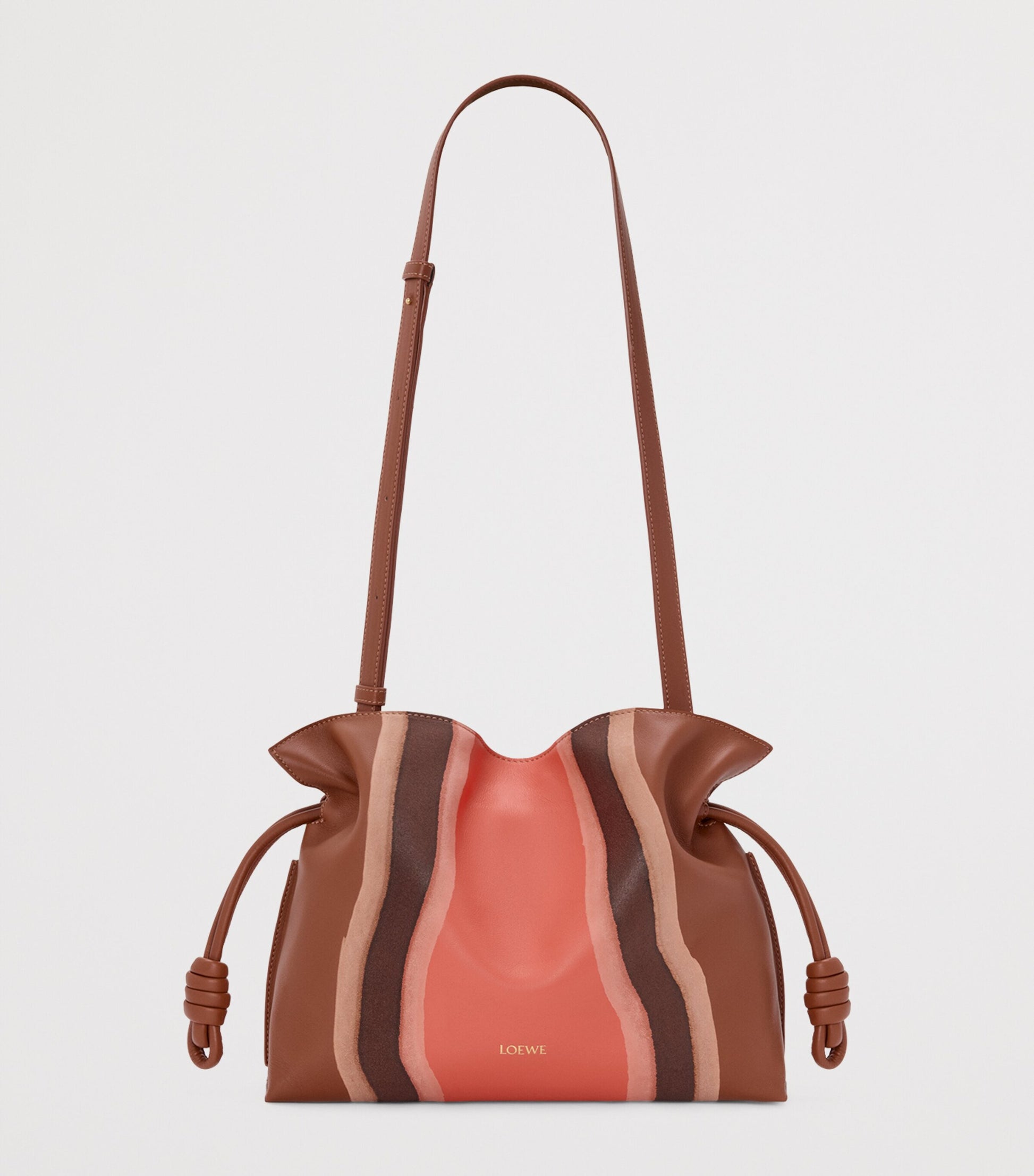 LOEWE Brown Leather Stripe Flamenco Clutch Bag