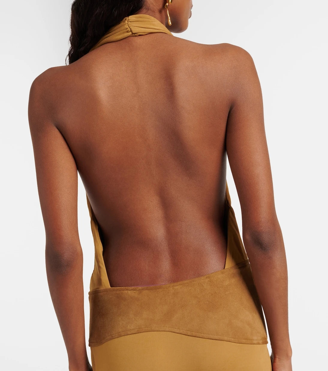 Christopher Esber - Suede-trimmed jersey gown