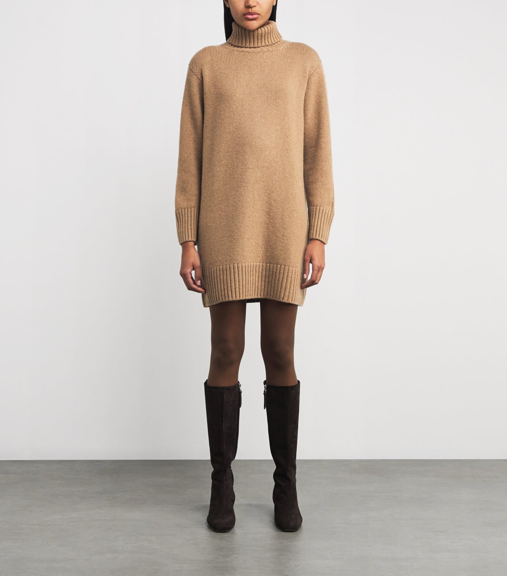 Neutral Cashmere Rollneck Mini Dress