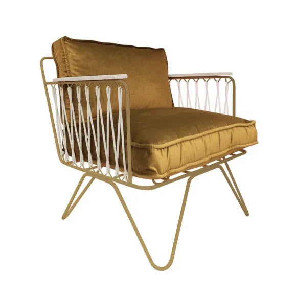 Honoré - Brushed Brass Croisette Arm Chair - Velvet -  | Camel