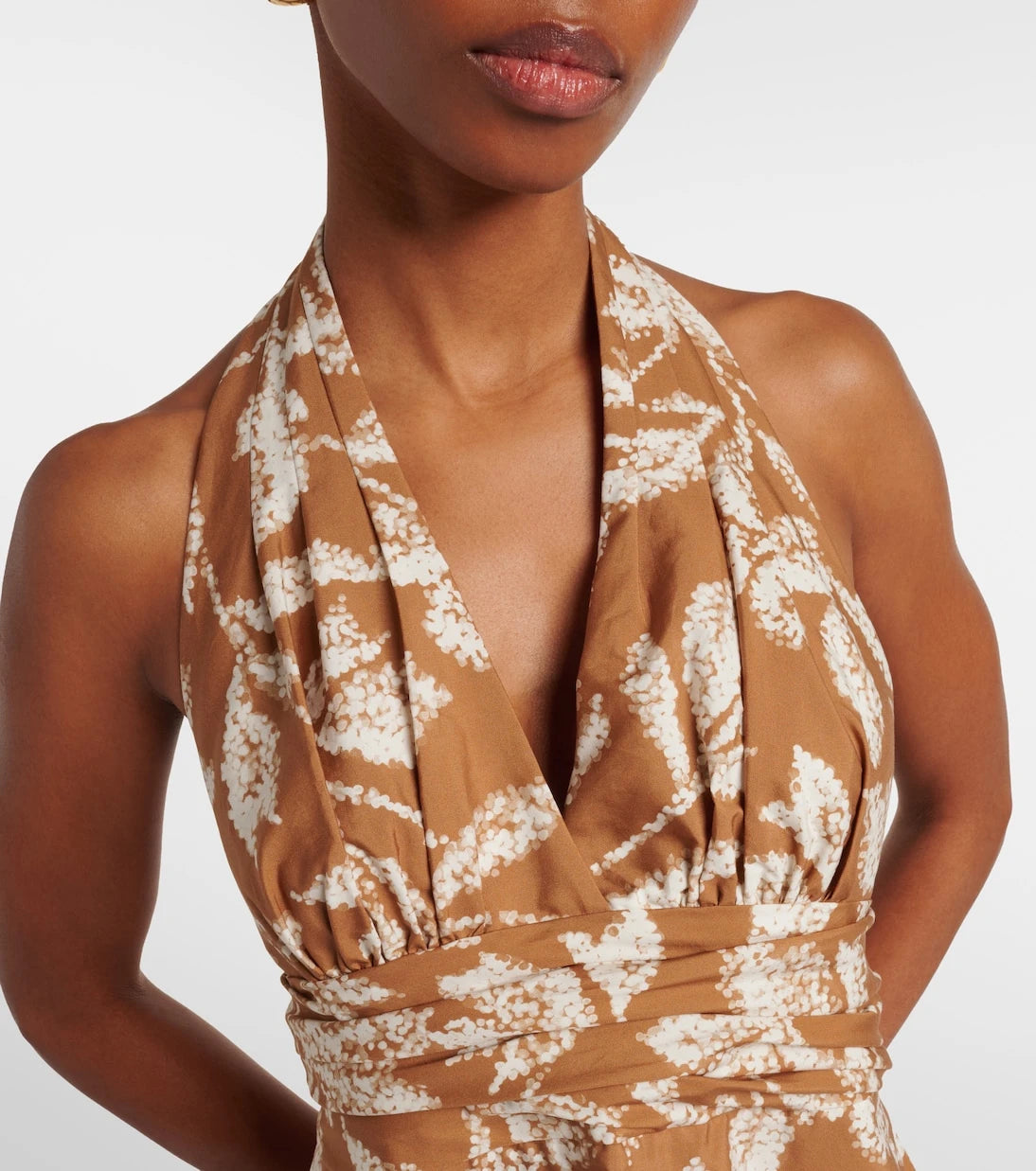 Max Mara - فستان ميدي قطني مطبوع بياقة رسن
