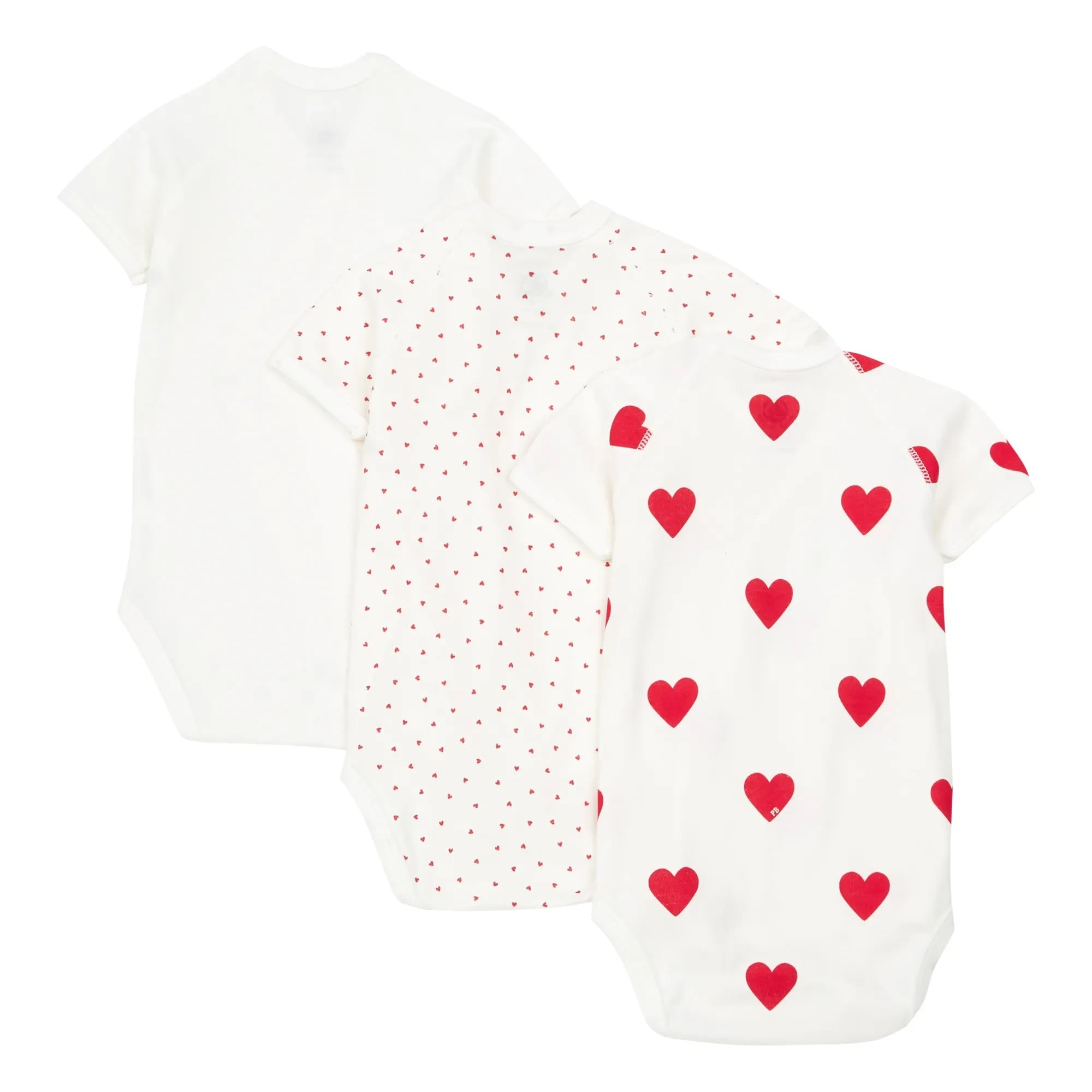 Petit Bateau - Organic Cotton Heart Baby Bodysuits - Set of 3 | Red