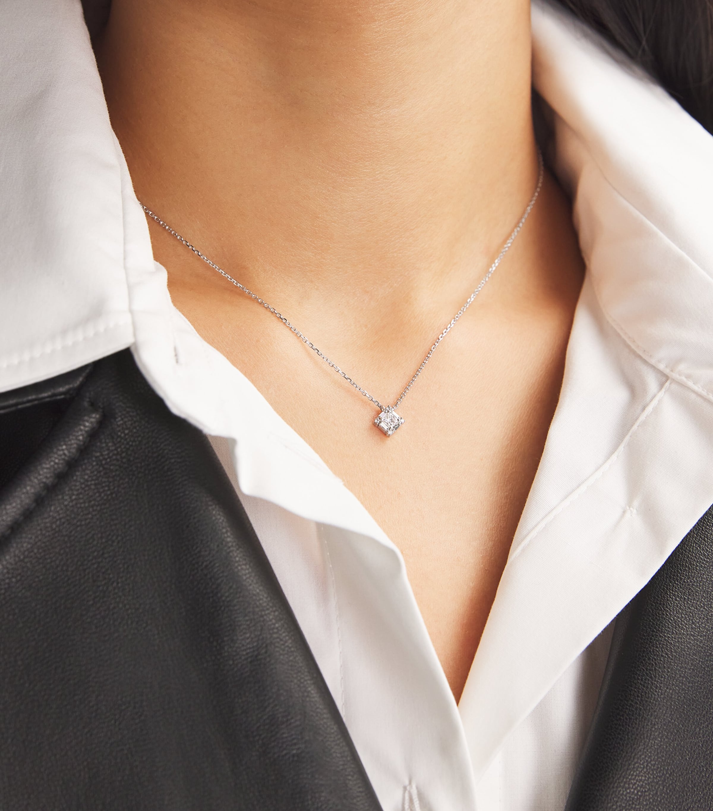 Mini White Gold and Diamond Princess Square Necklace