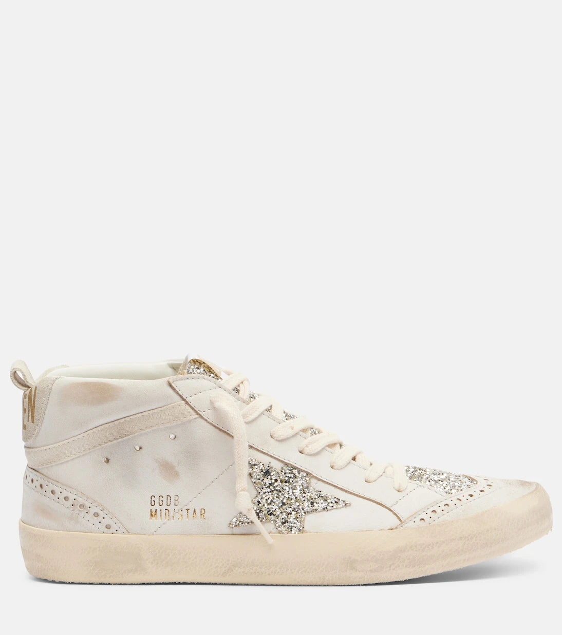 Golden Goose - حذاء سنيكرز "Mid Star" عالي الرقبة من الشامواه والمزين بالزخارف