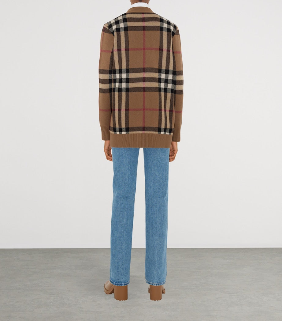 Brown Wool-Cashmere Check Cardigan