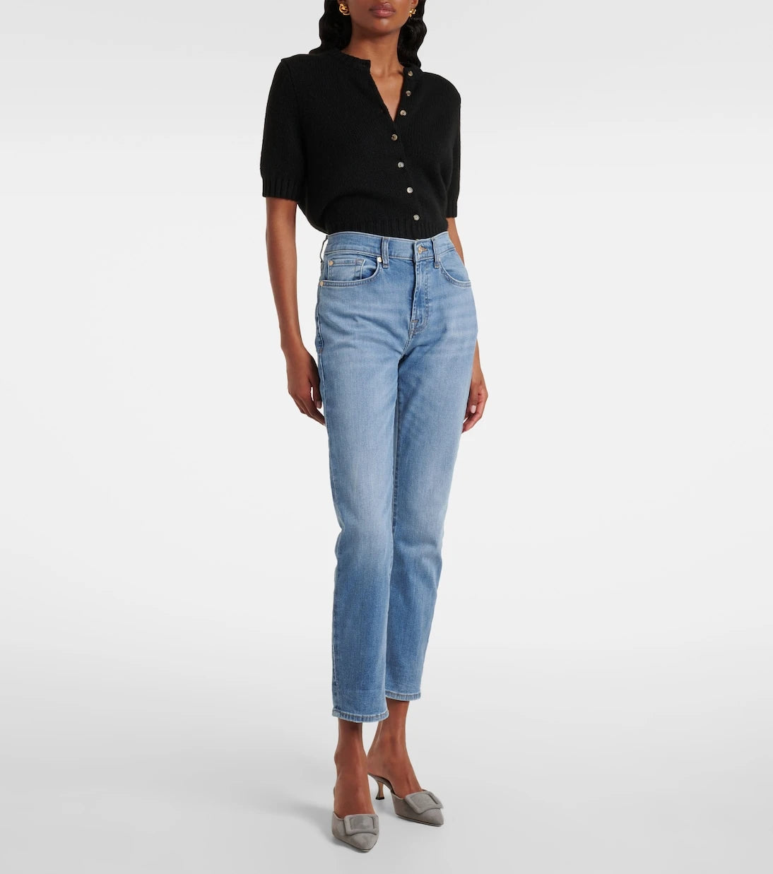 7 For All Mankind - جينز بقصة ضيقة وخصر متوسط الارتفاع