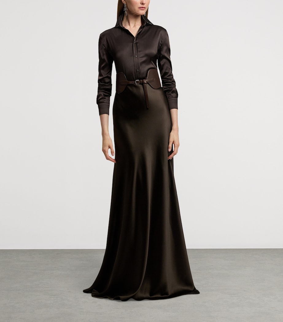 Ralph Lauren Collection Brown Stretch-Satin Masina Maxi Skirt