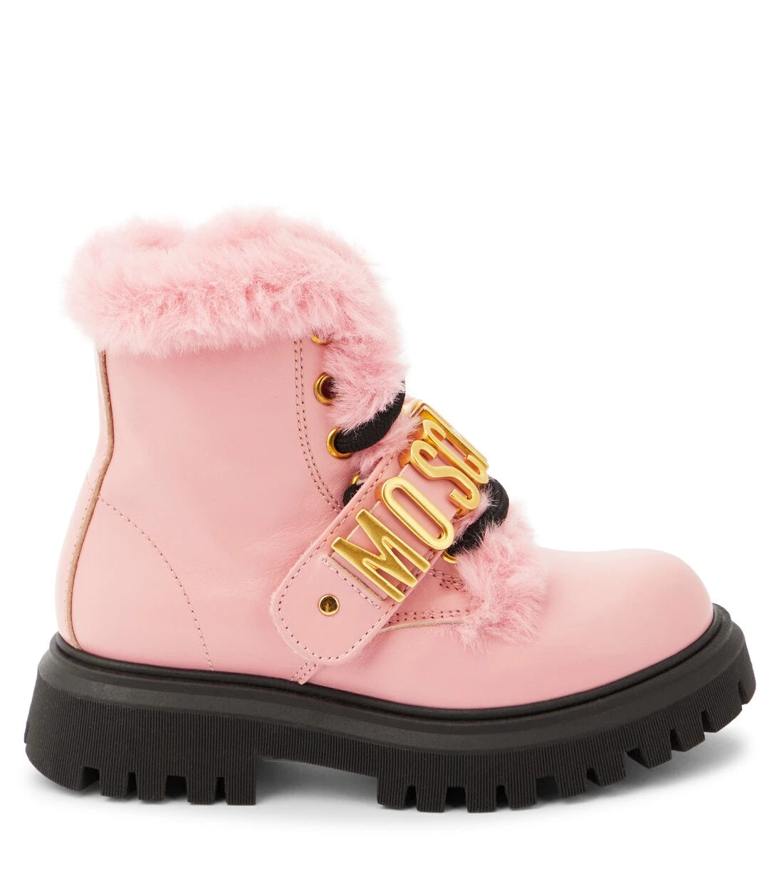Moschino Kids - جزمة جلدية بشعار العلامة