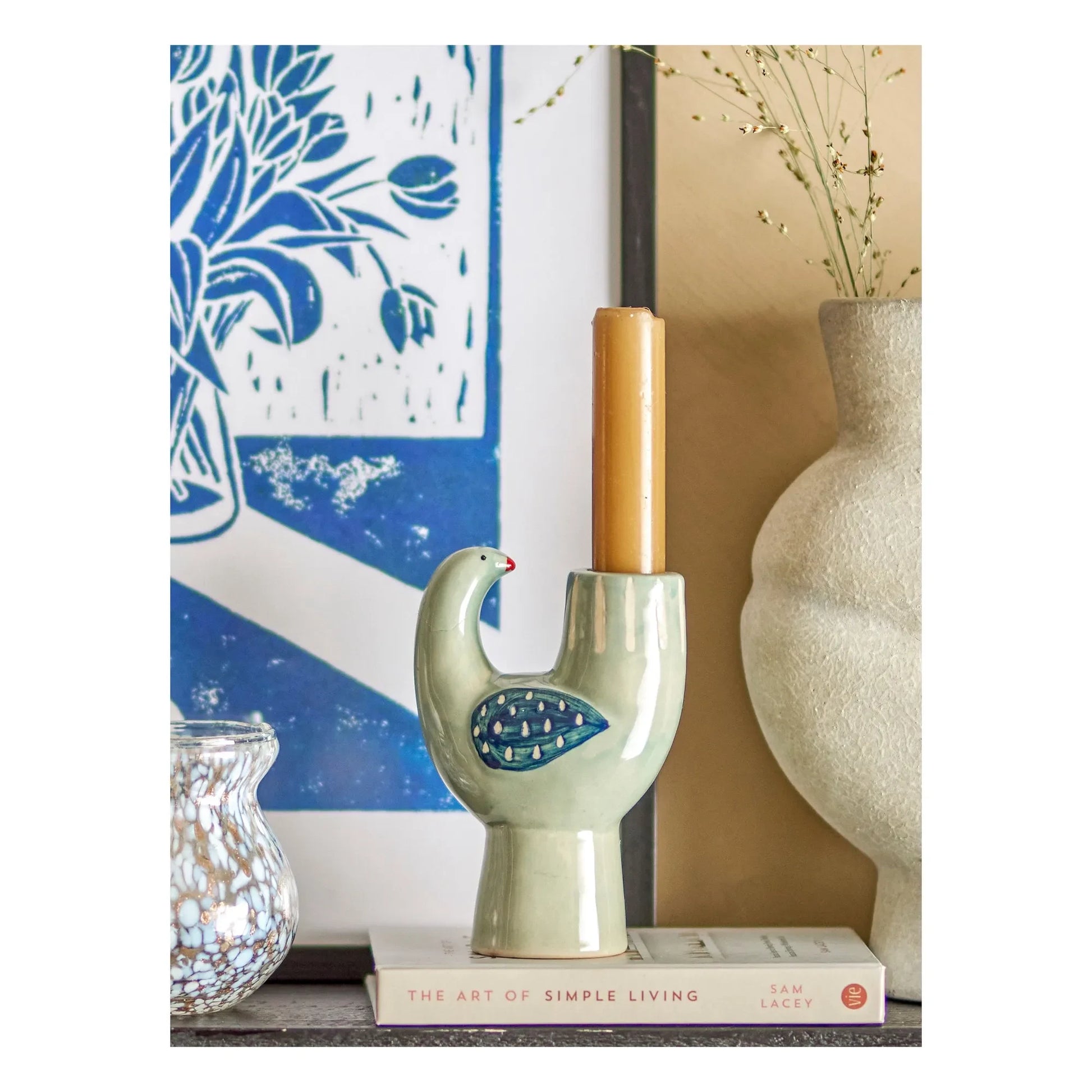 Bloomingville - Stoneware bird candlestick Trudy | Light Blue