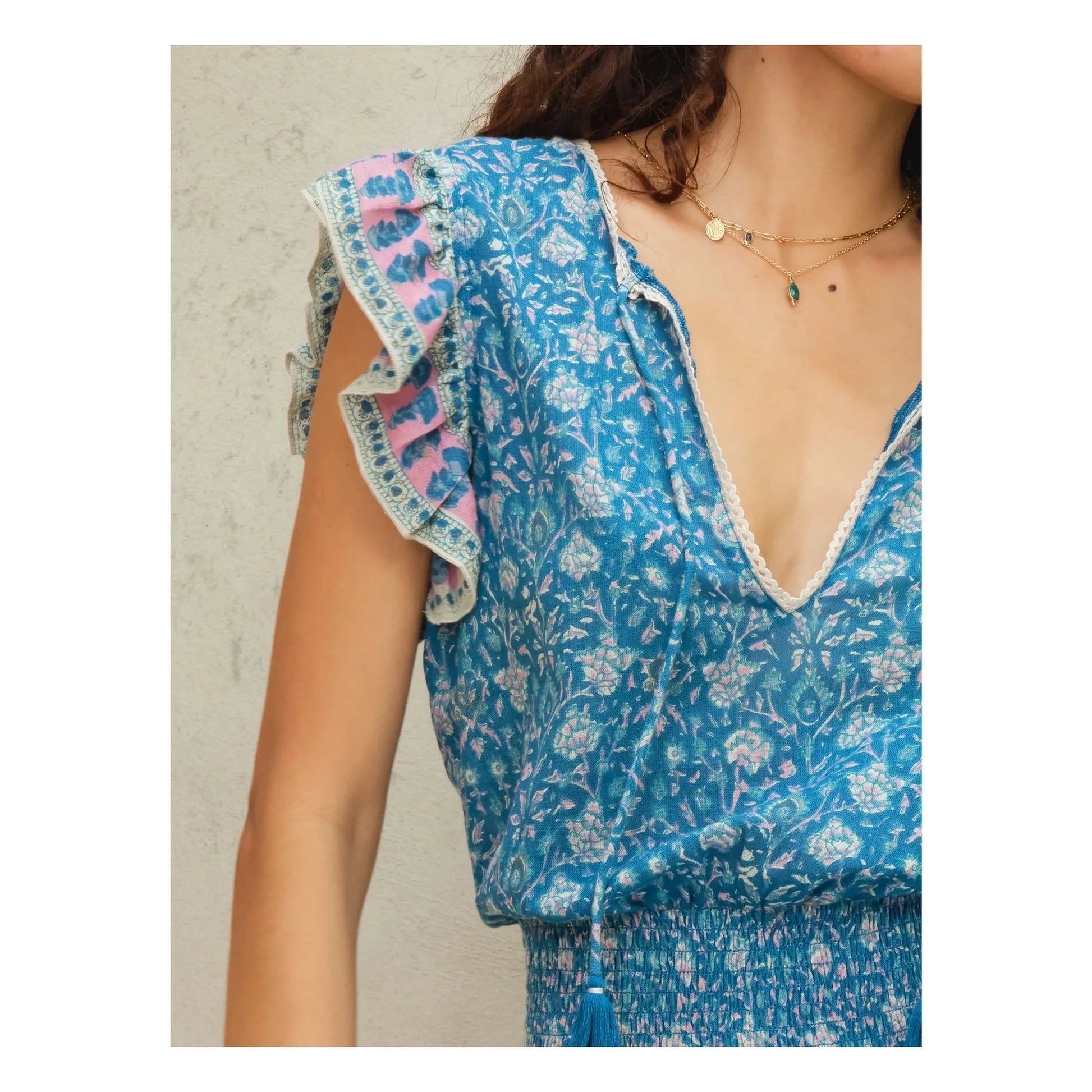 M.A.B.E. - Myla Cotton Print Dress | Blue
