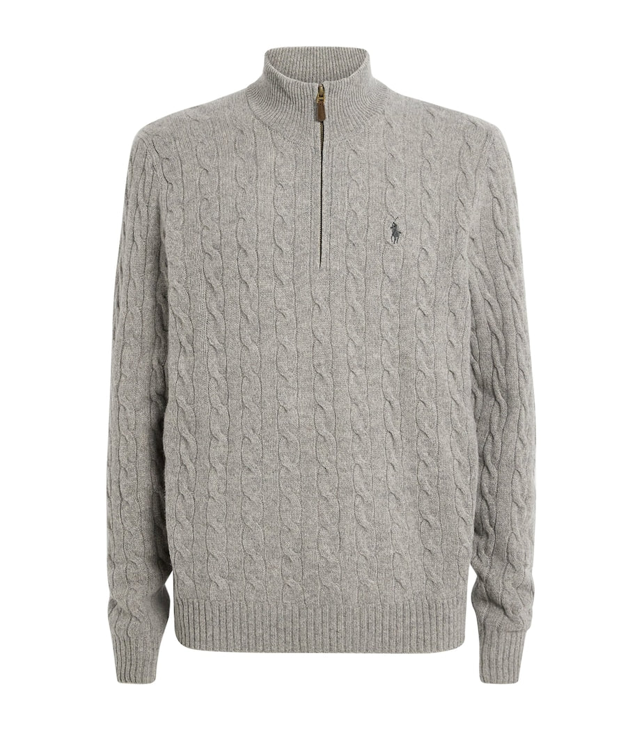 Polo Ralph Lauren Grey Wool-Cashmere Quarter-Zip Sweater