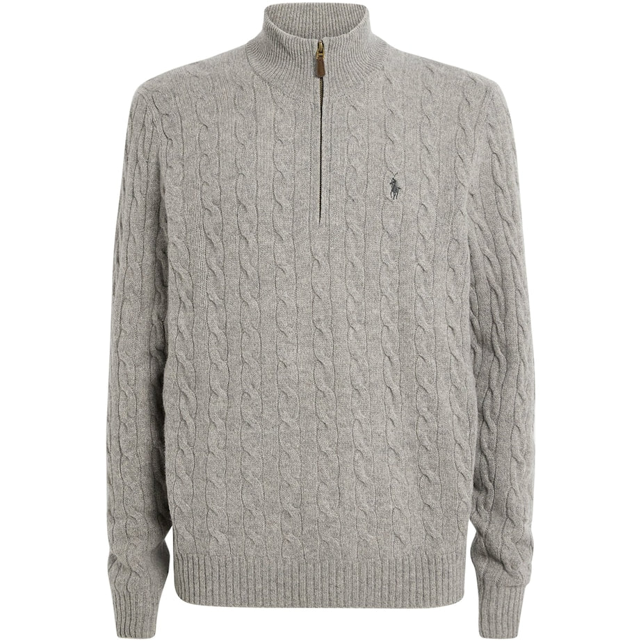 Polo Ralph Lauren Grey Wool-Cashmere Quarter-Zip Sweater