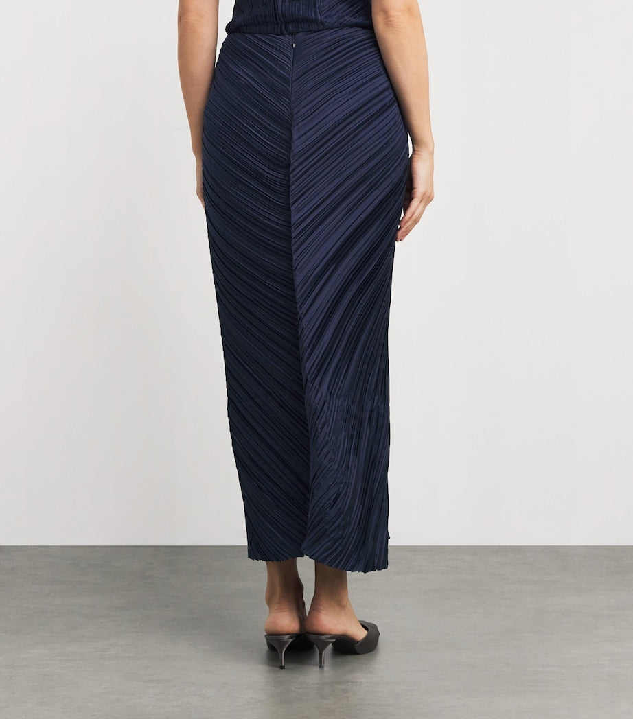 Cult Gaia Blue Plissé Satin Sonoma Midi Skirt