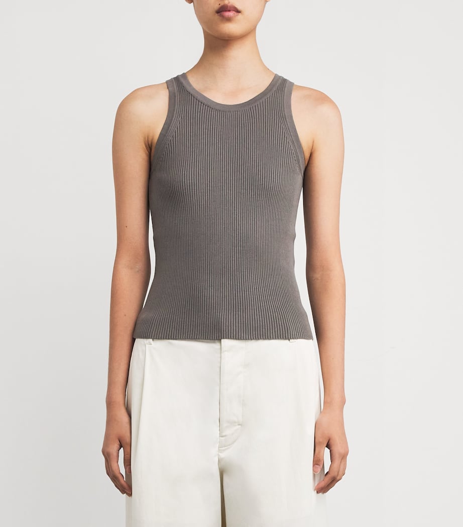 Max Mara Grey Cotton Ribbed Tank Top