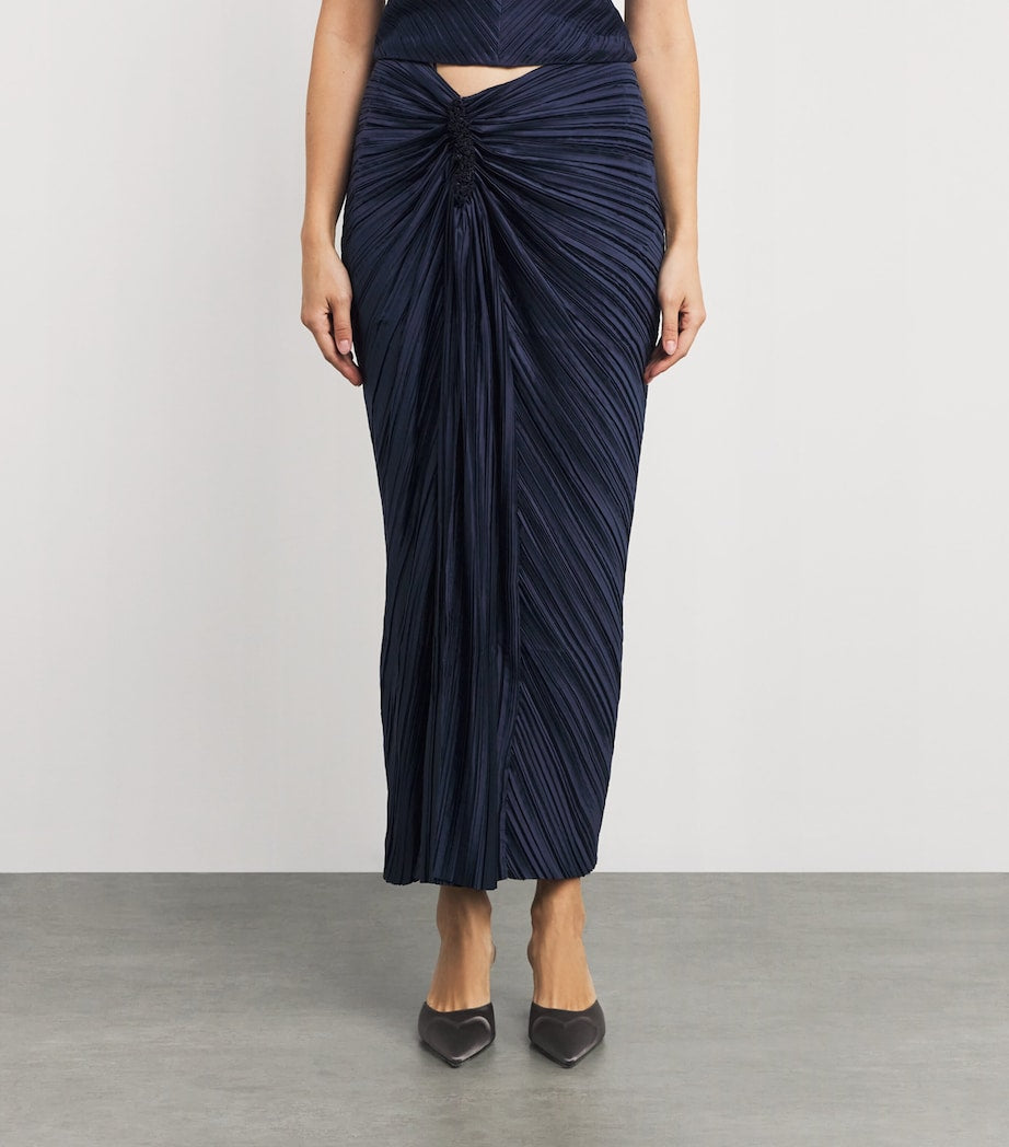 Cult Gaia Blue Plissé Satin Sonoma Midi Skirt