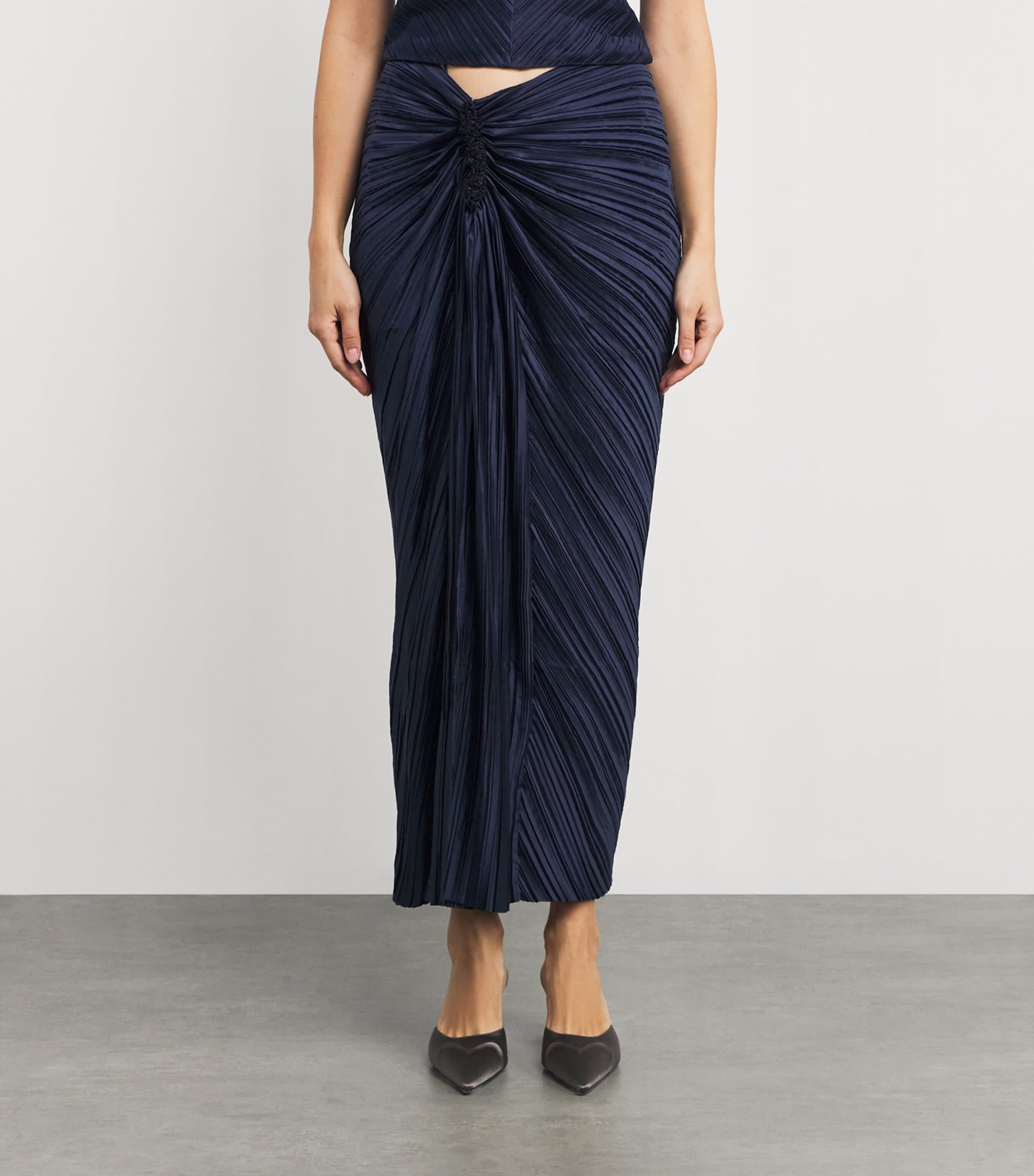 Cult Gaia Blue Plissé Satin Sonoma Midi Skirt