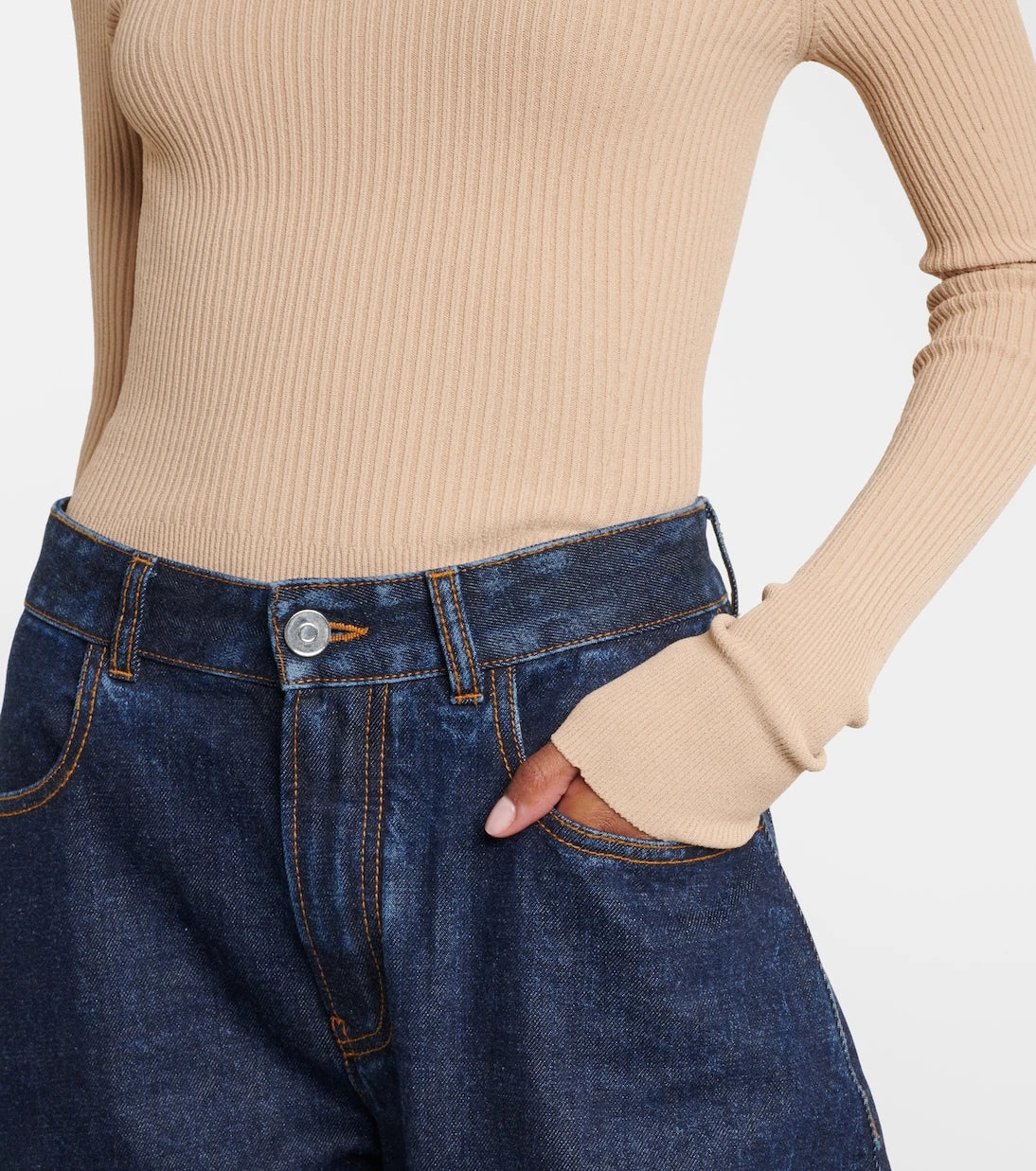 Alaïa - Ribbed-knit off-shoulder bodysuit