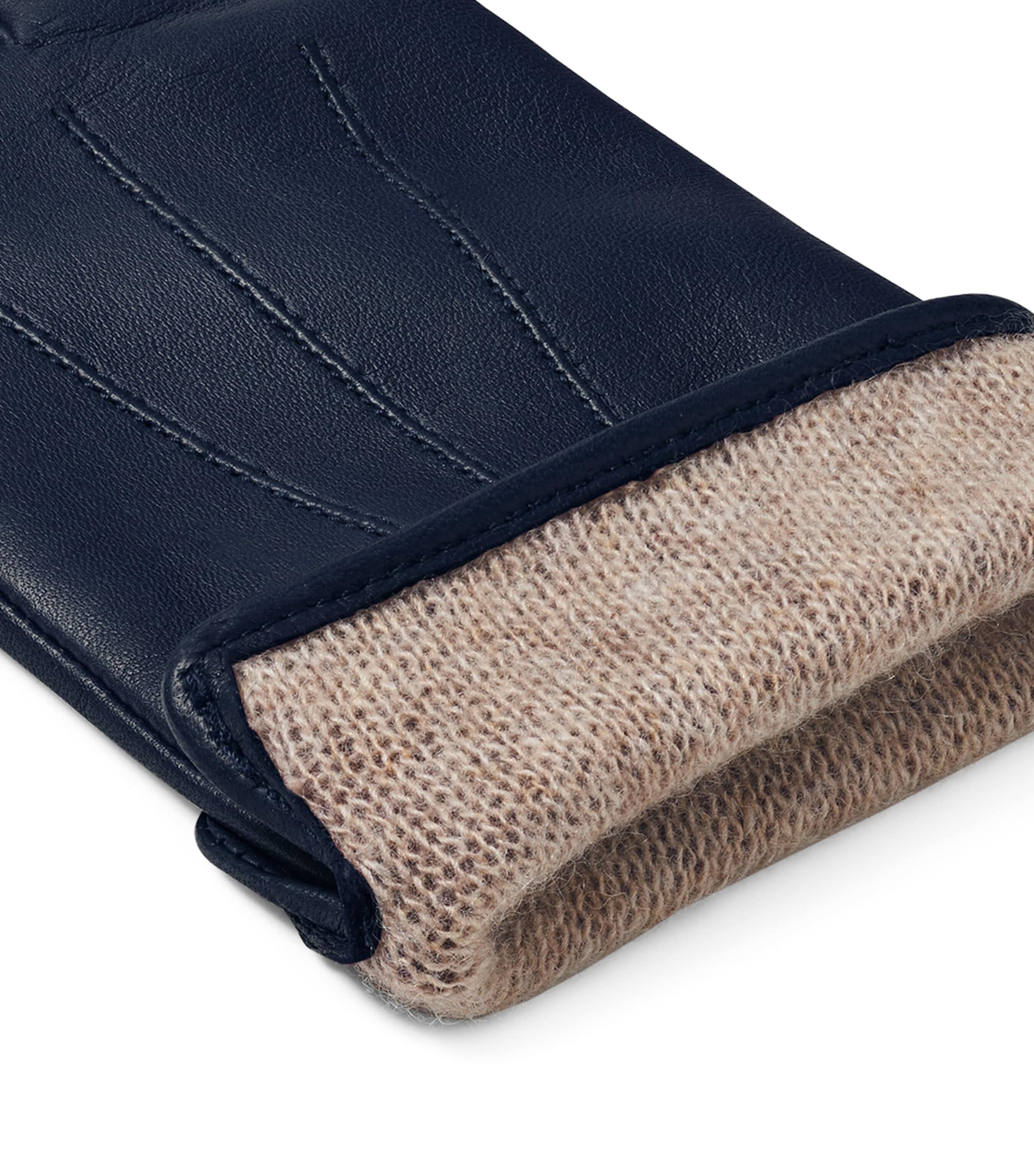 Navy Women's Wool-Cashmere Lined Leather Gloves (Medium)