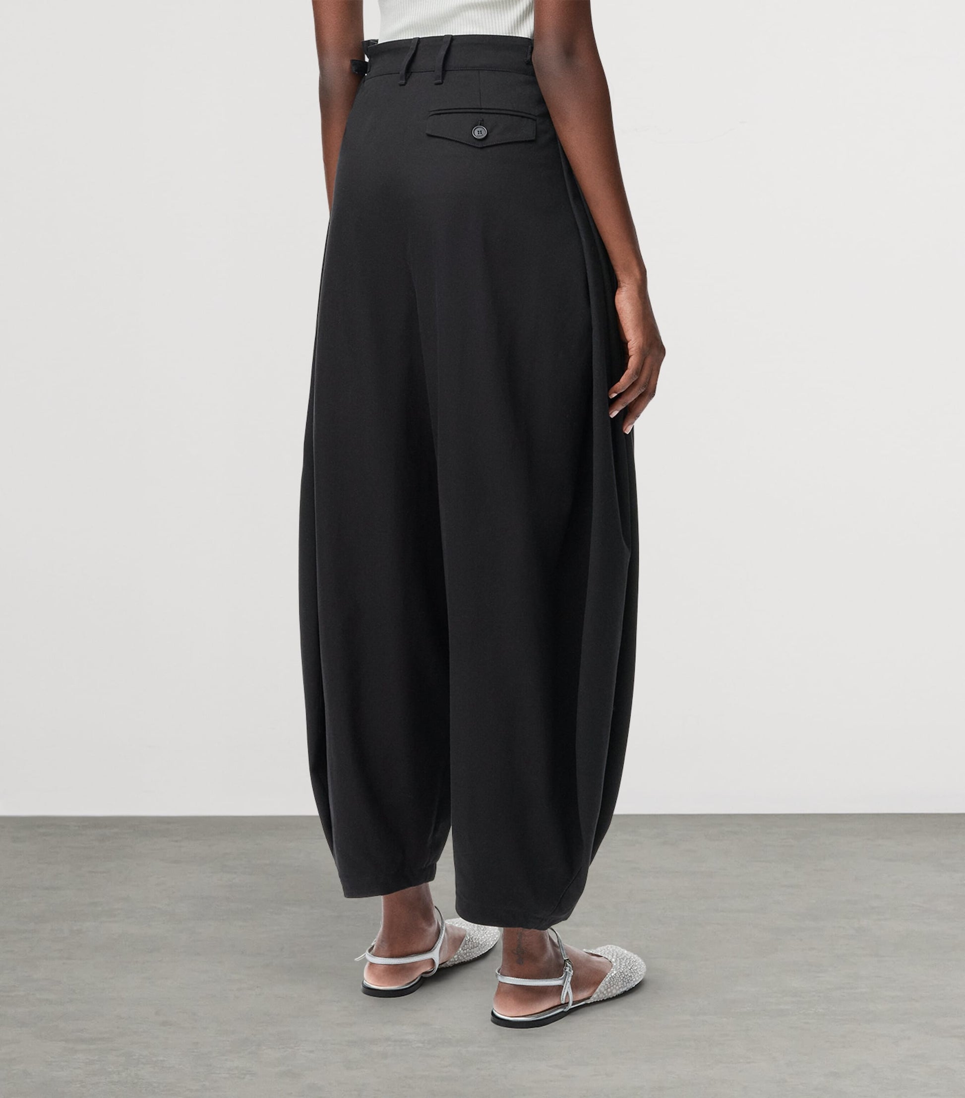 LOEWE Black Cotton-Silk Draped Barrel-Leg Trousers