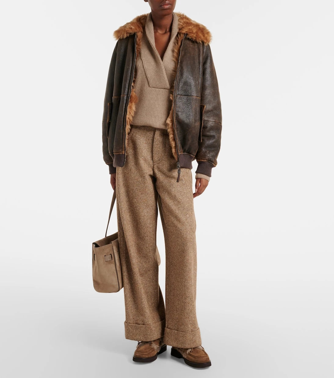 Brunello Cucinelli - Monili shearling-trimmed leather blouson jacket