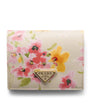 Prada Neutral Small Saffiano Leather Floral Bifold Wallet