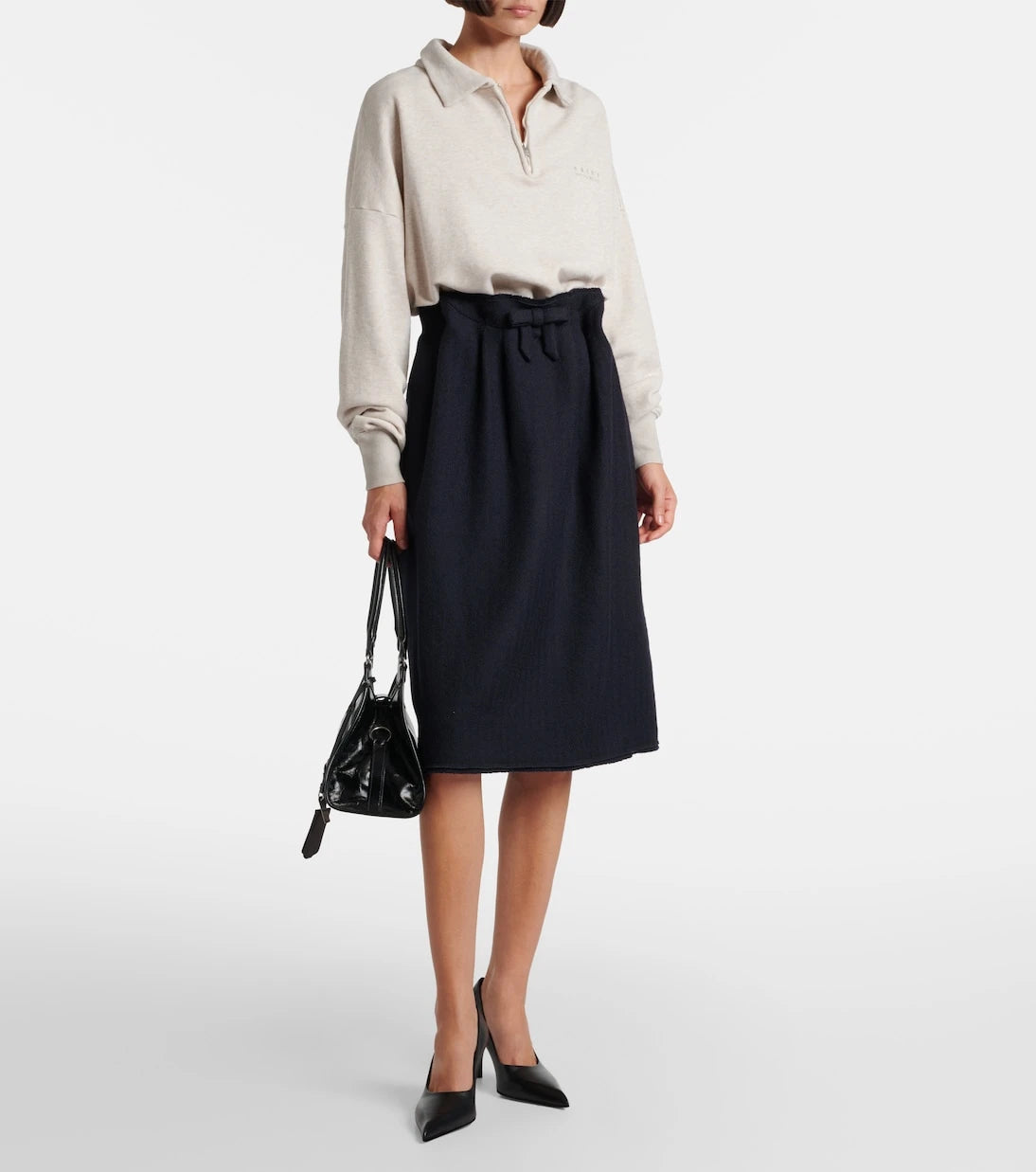 Prada - Chevron pleated virgin wool midi skirt