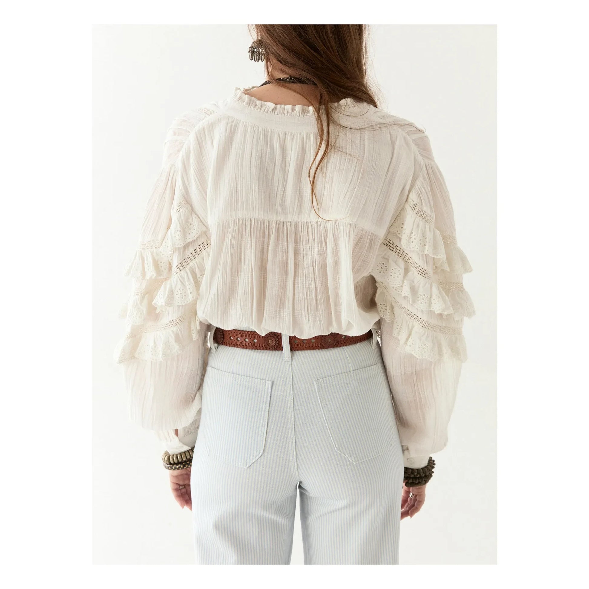 Maison Hotel - Cuban Schiffli Omara blouse | White