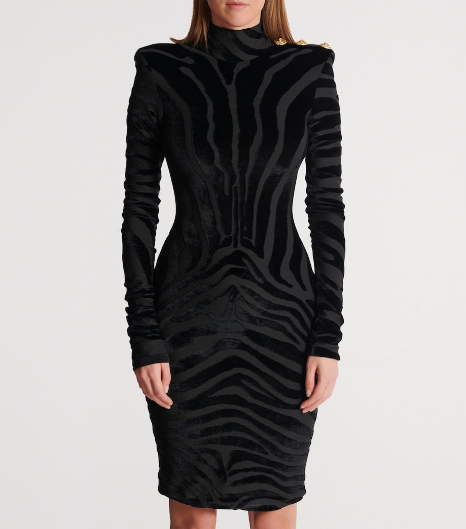 Velvet Zebra Print Mini Dress