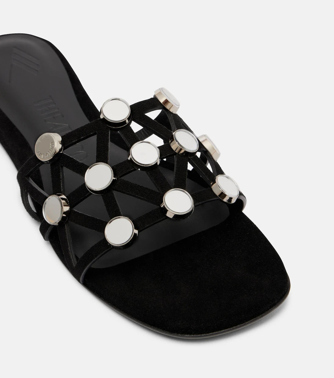 The Attico - Grid embellished suede flat sandals