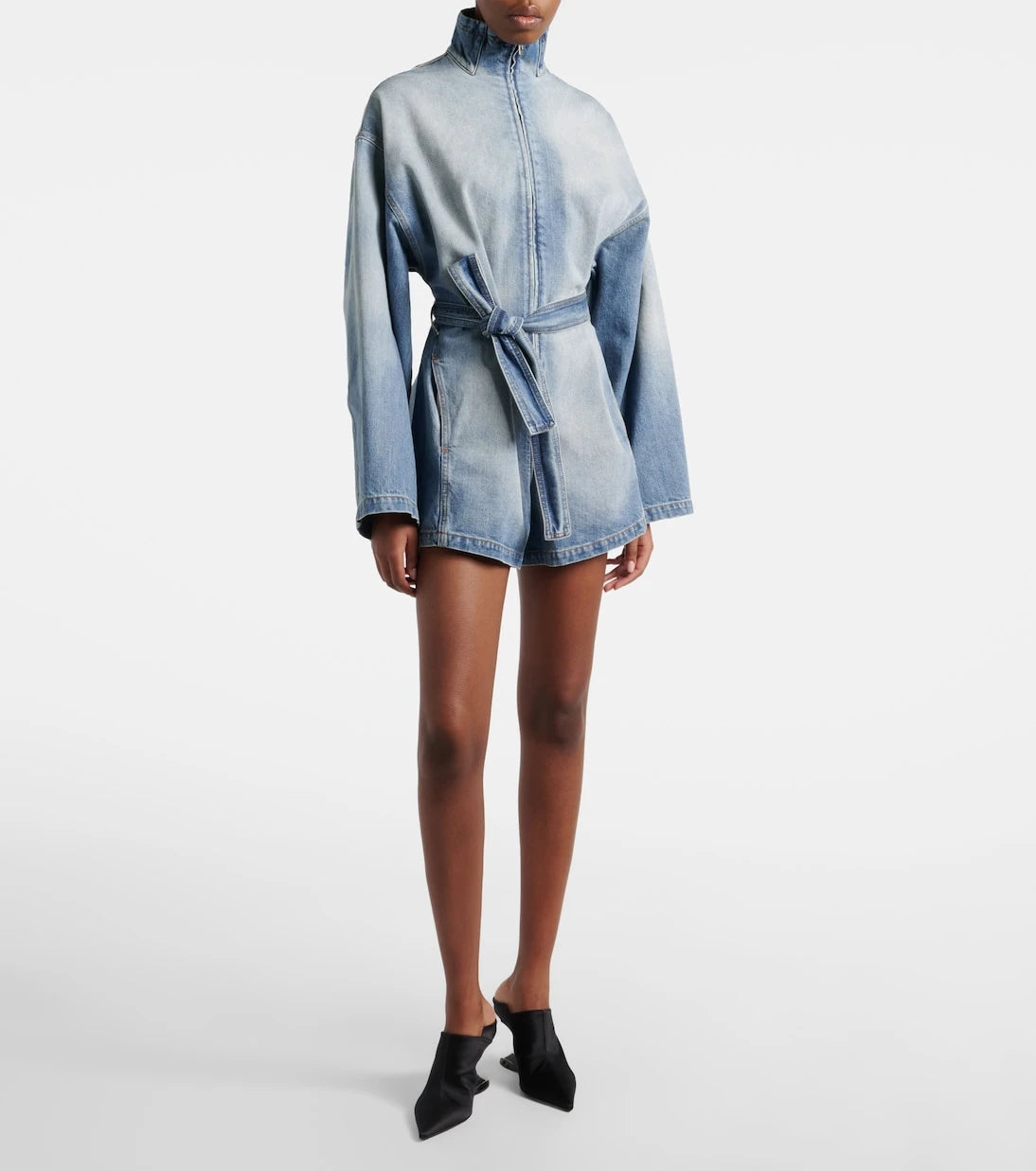 Alaïa - Belted cotton denim romper