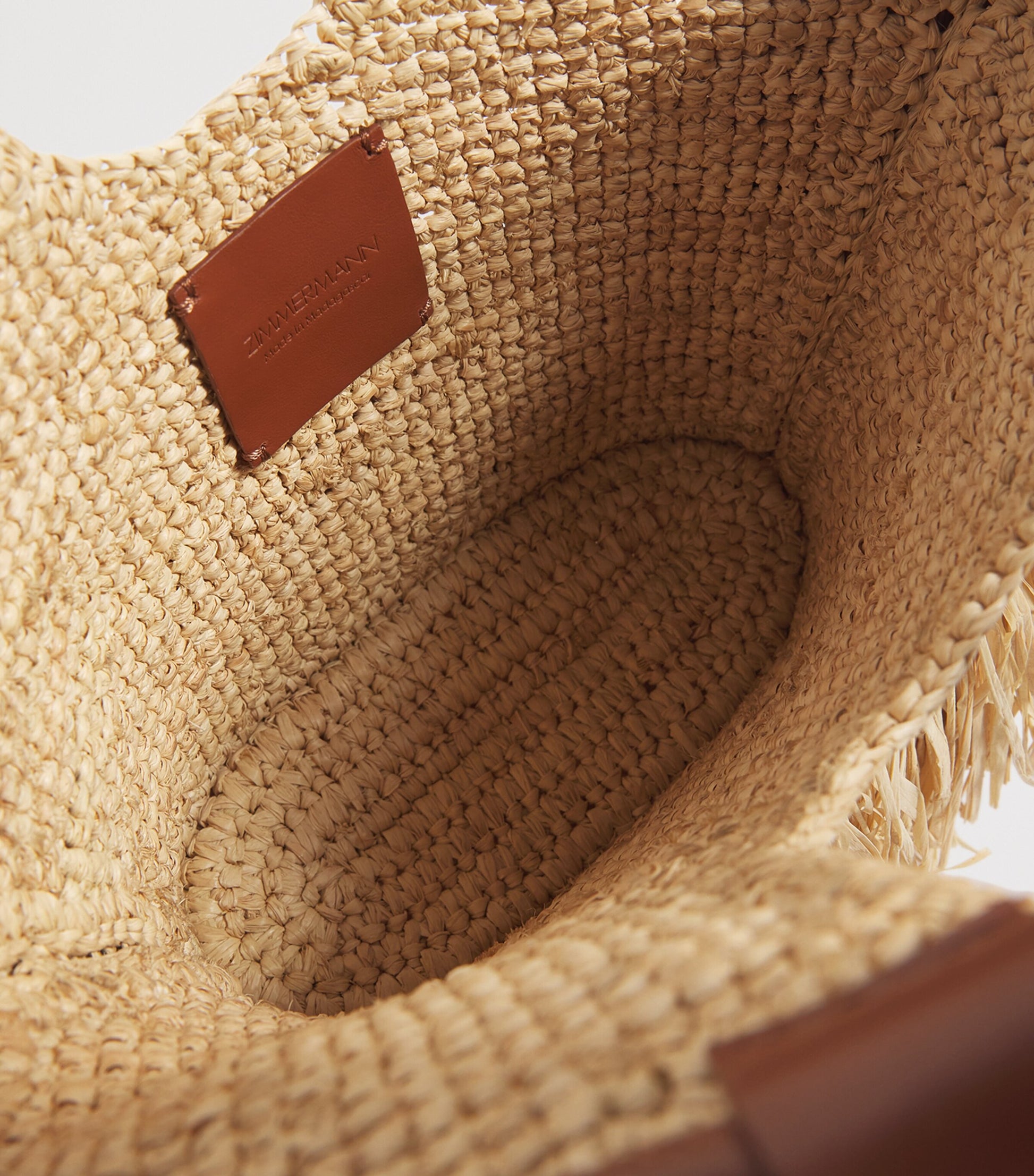 Zimmermann Beige Small Raffia Fringe Tote Bag