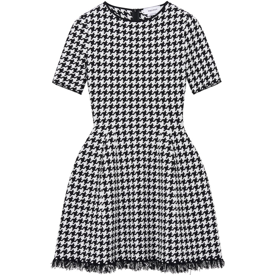 McQueen Black Frayed Houndstooth Mini Dress