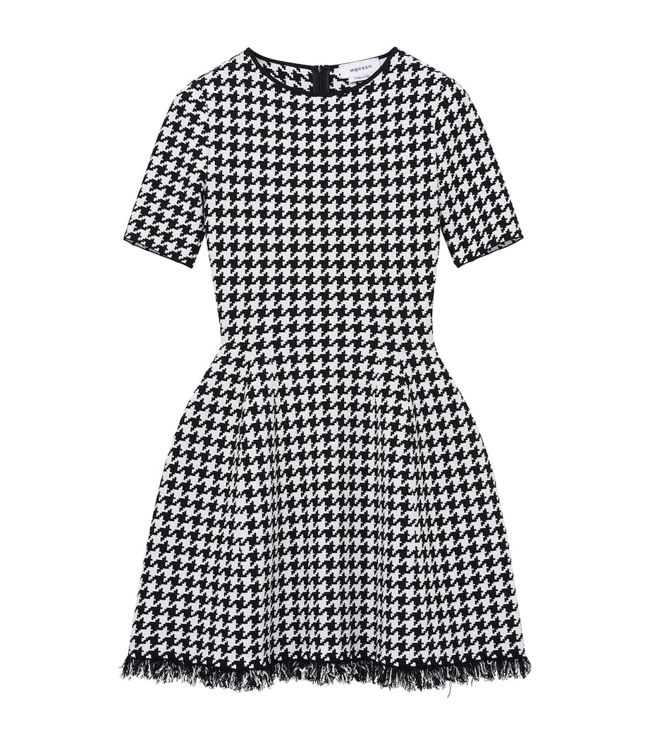 McQueen Black Frayed Houndstooth Mini Dress