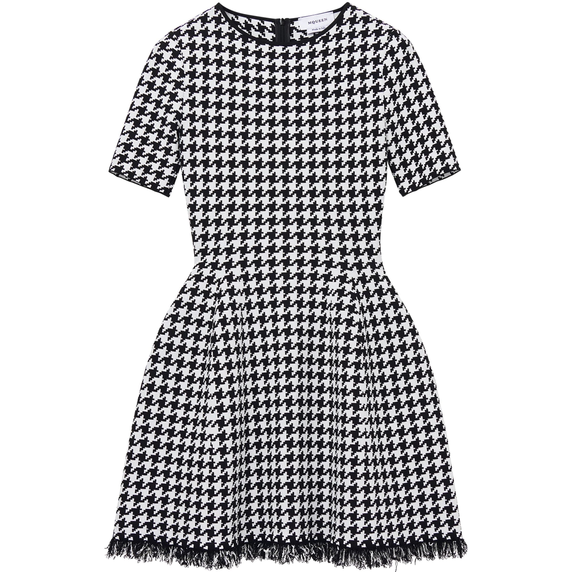 McQueen Black Frayed Houndstooth Mini Dress