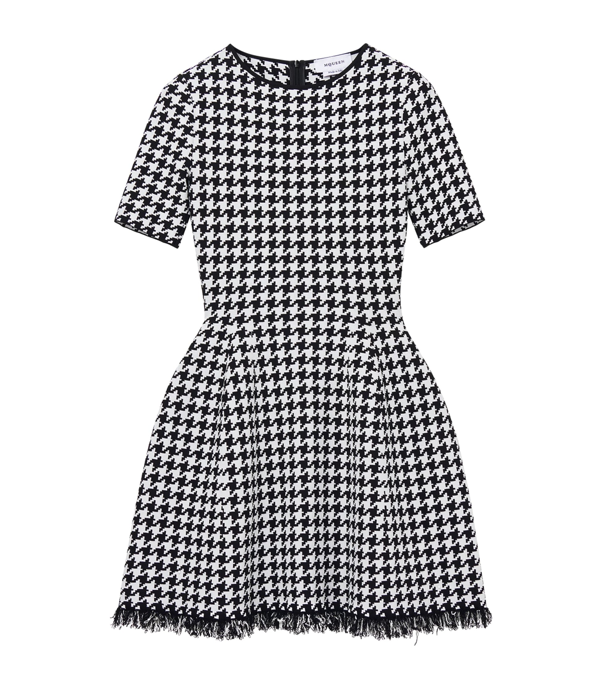 McQueen Black Frayed Houndstooth Mini Dress