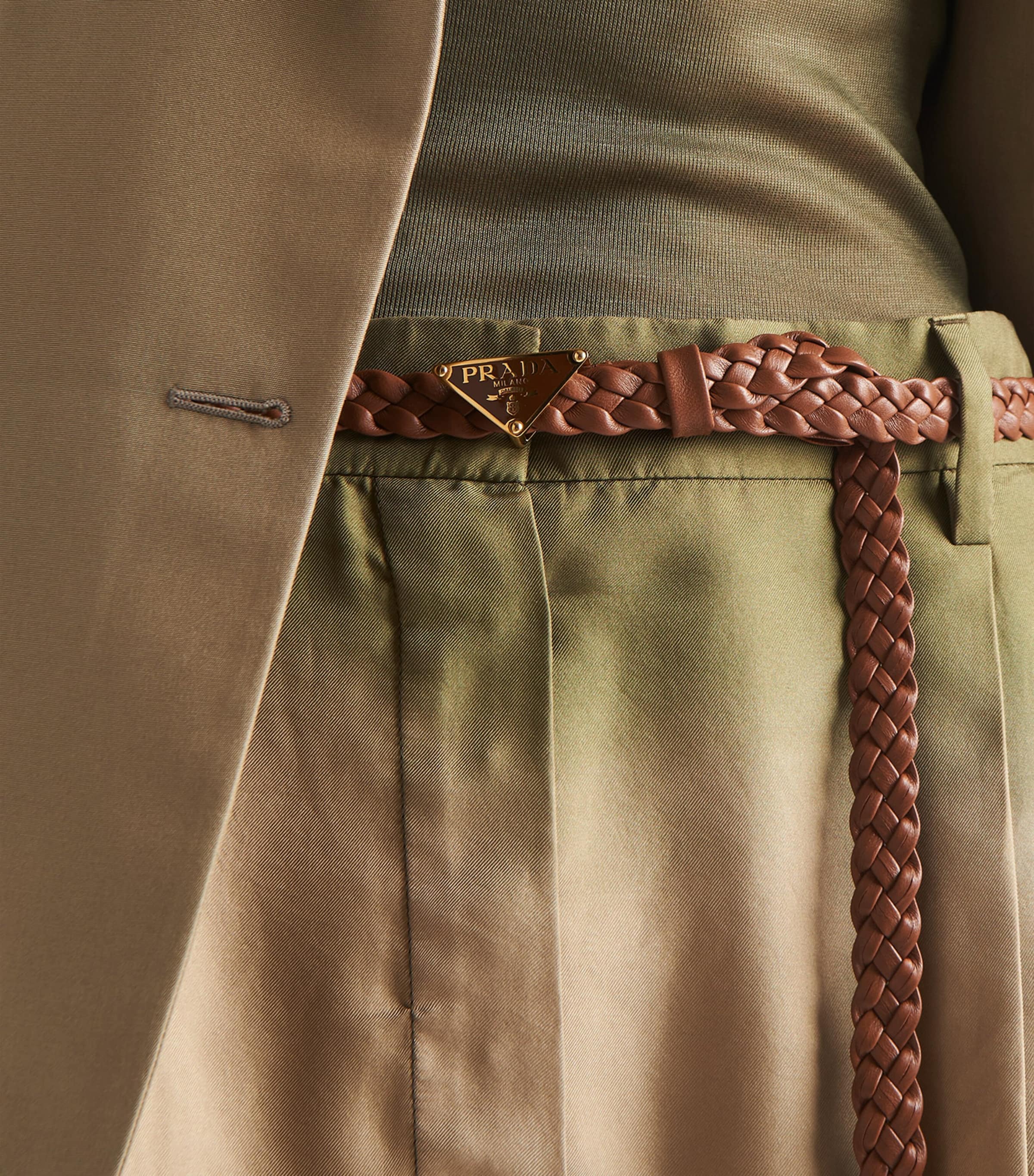 Brown Nappa Leather Braided Belt