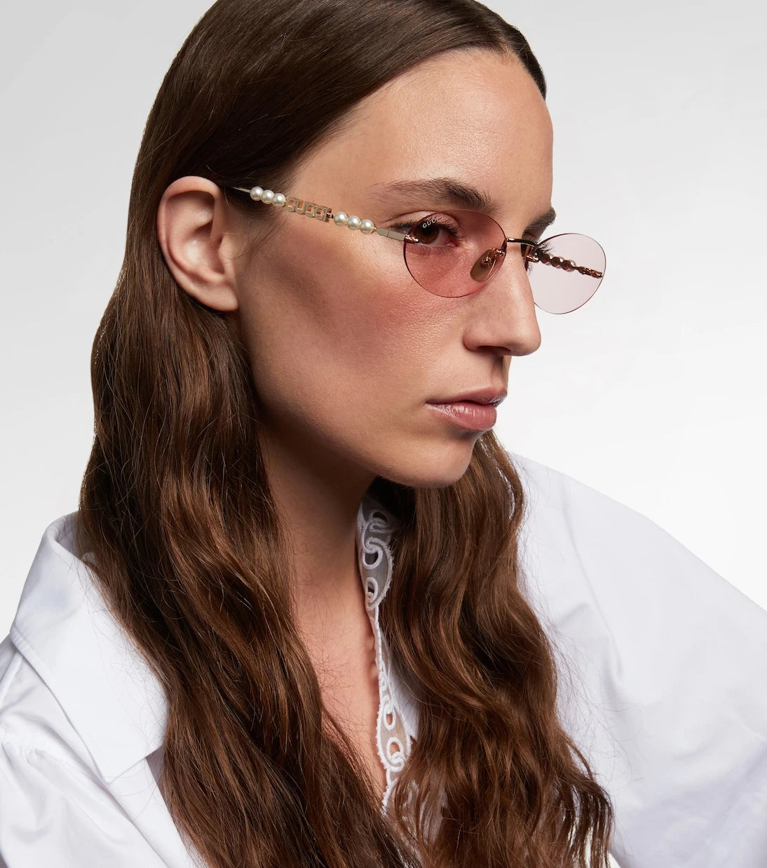 Gucci - Logolu, oval güneş gözlüğü
