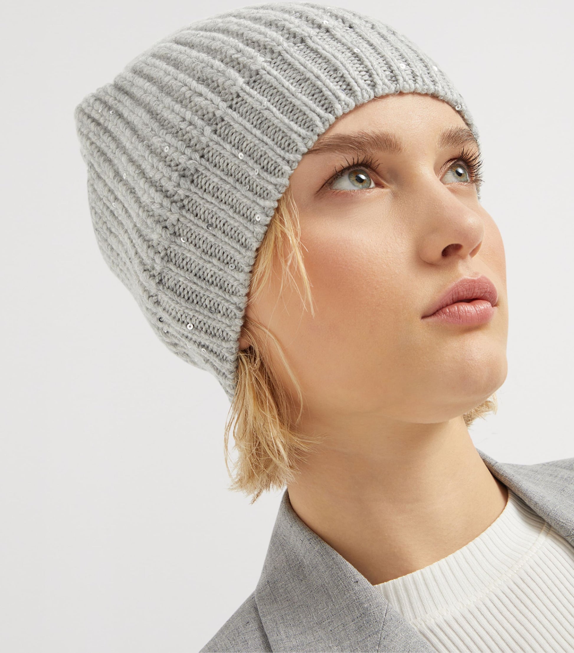 Brunello Cucinelli Grey Cashmere-Silk Embellished Beanie
