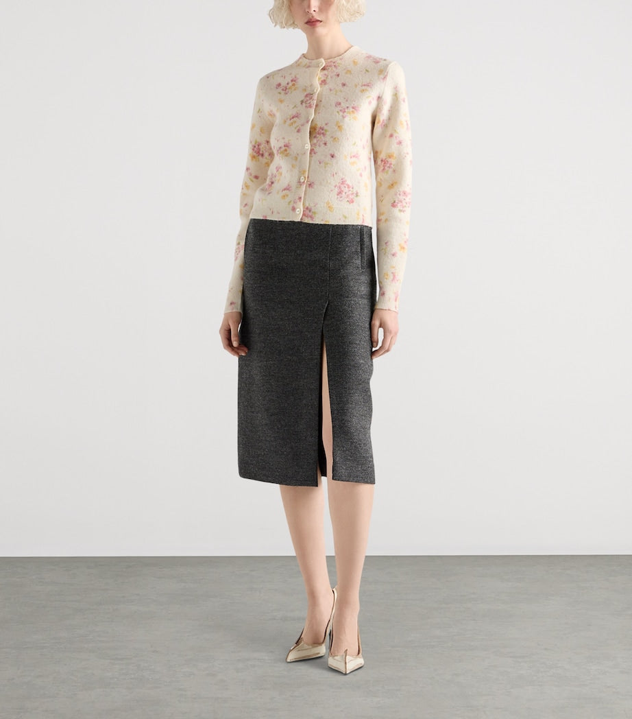 Prada Pink Wool-Blend Floral Cardigan