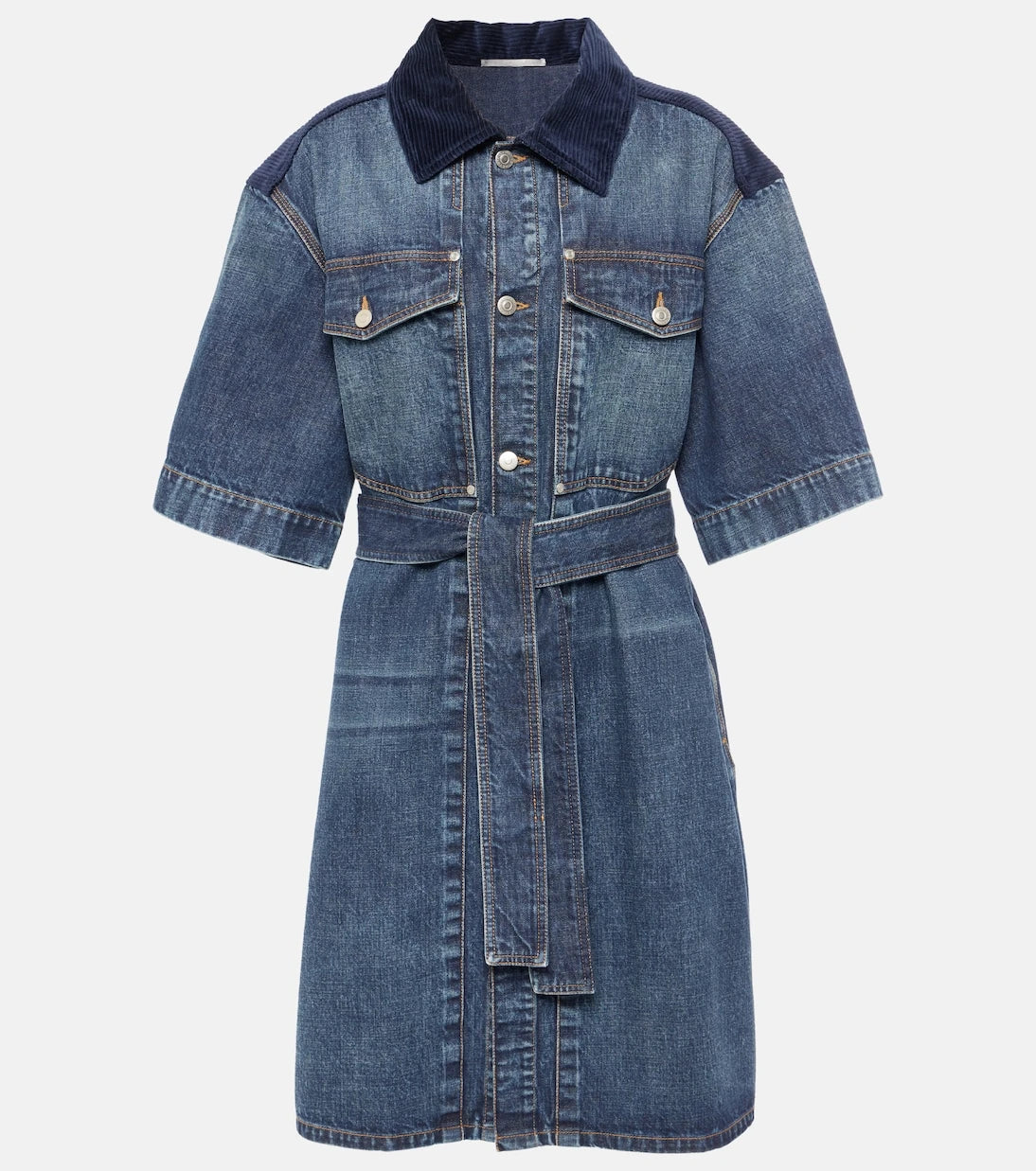 Stella McCartney - Corduroy-trimmed denim minidress
