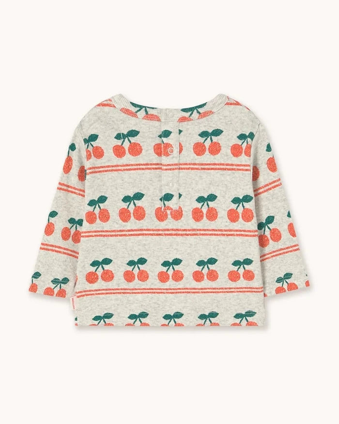Бебешка памучна блуза с дълъг ръкав Tinycottons CHERRY PATTERN RIB BABY TEE