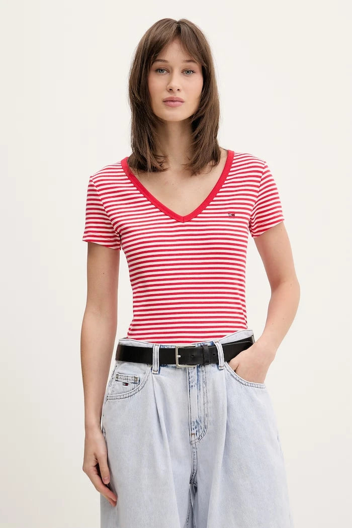 Tommy Jeans kadın pamuklu elastan tişört