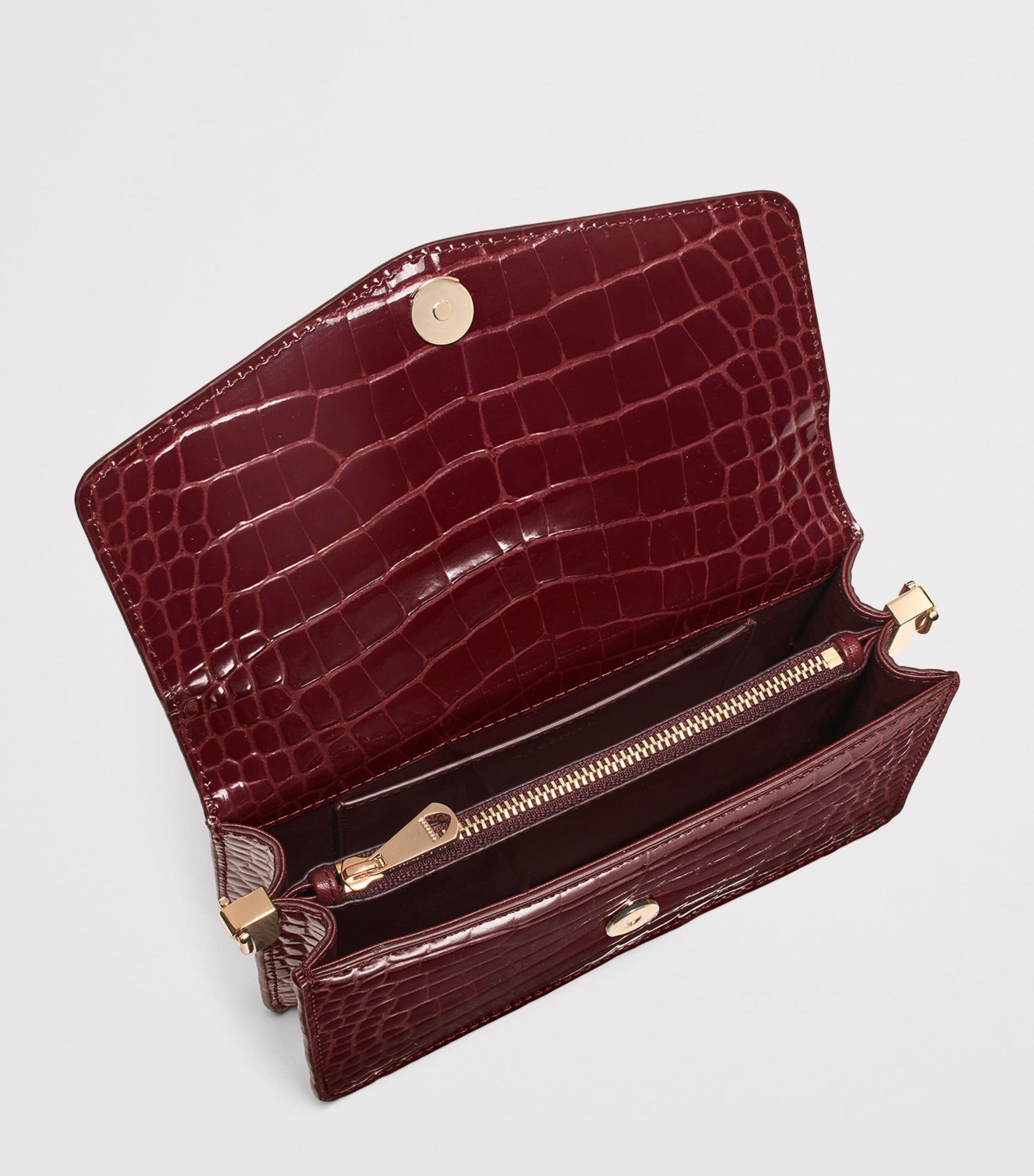 Aspinal Of London Burgundy Leather Croc-Embossed Eliza Clutch Bag