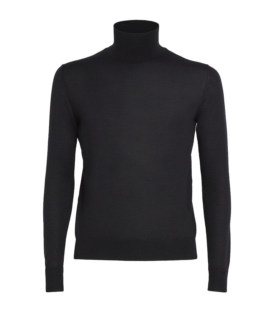 Isaia Black Wool-Silk-Cashmere Rollneck Sweater