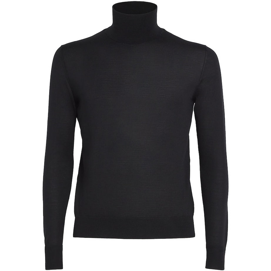 Isaia Black Wool-Silk-Cashmere Rollneck Sweater
