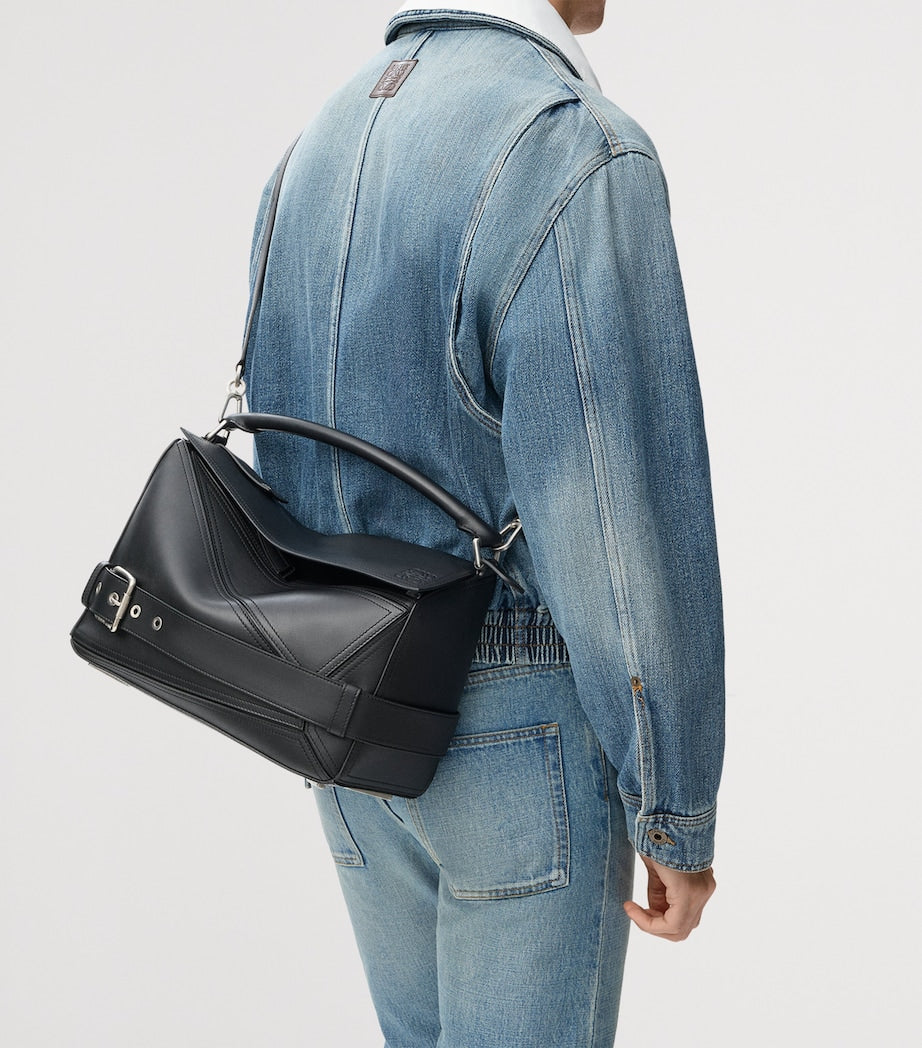 Large Leather Puzzle Biker Top-Handle Bag