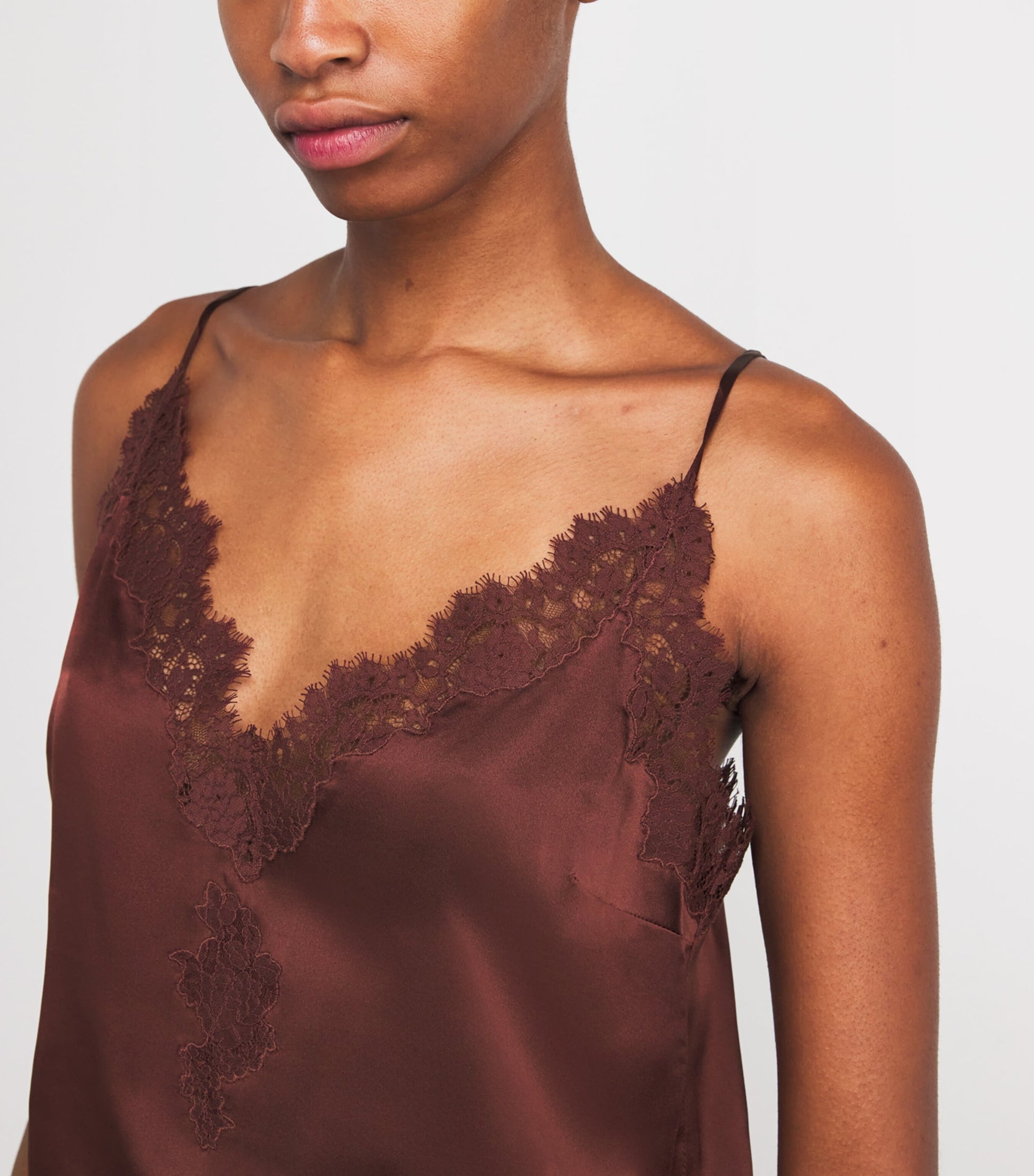 DÔEN Brown Silk Lace-Trim Kira Top