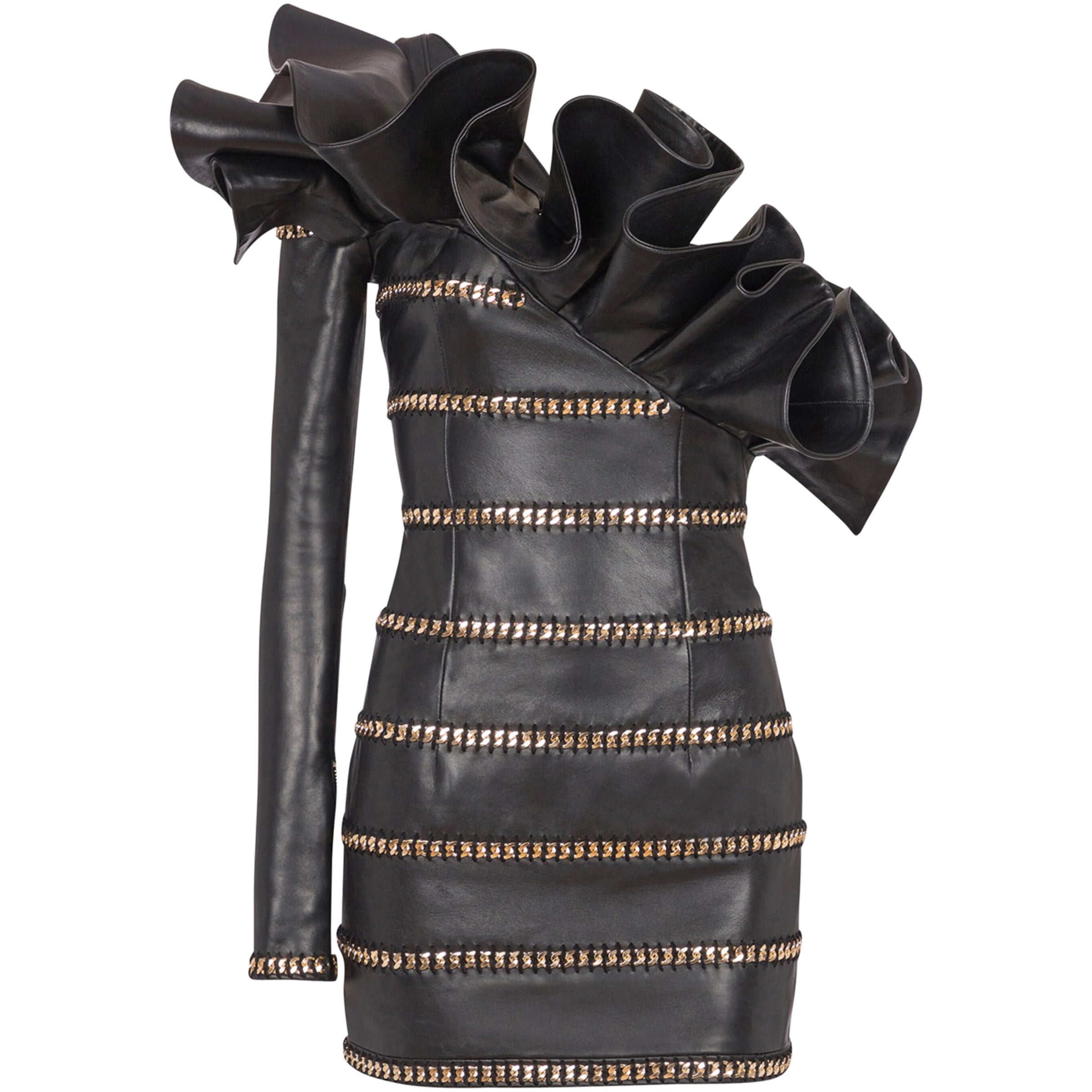 Black Leather Chain Mini Dress